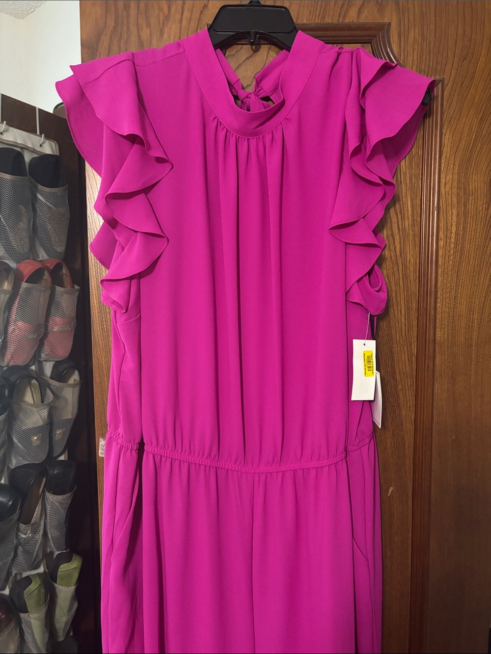 Women’s Magenta Ruffle-Sleeve Casual Jumpsuit